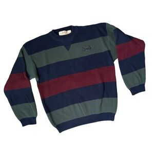 Vintage IZOD Striped Rib Knit Sweater Cotton Preppy Rugby Style Men’s M